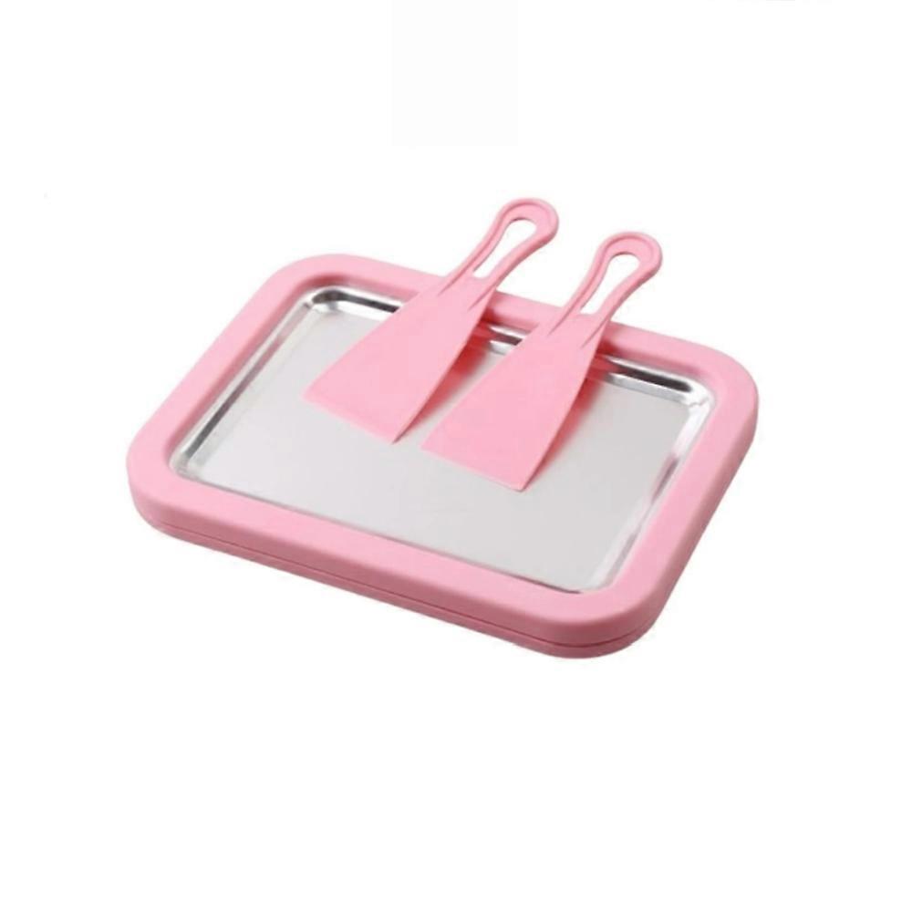 Stainless Steel Ice Cream Maker Pan with 2 Scrapers Square Manual Ice Machine Instant Cold Plate Making Rolled Ice Cream Tool