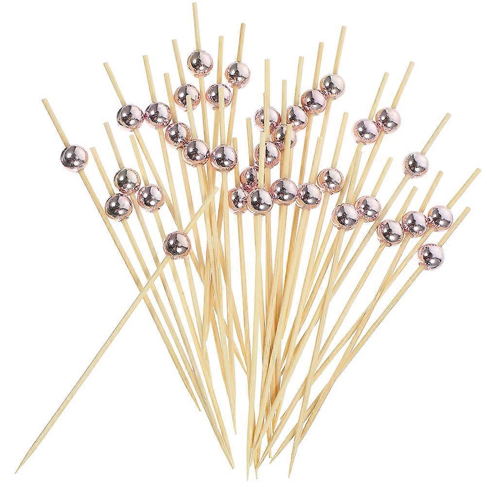 Rosy Synthetic Cocktail Picks with String of Pearls for Food Decoration 200 Pcs