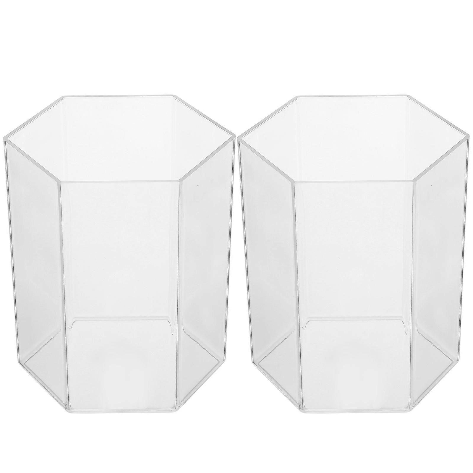 Transparent Acrylic Pen Holder for Office Desk with Multifunctional Storage and Sleek Hexagonal Design 2 Pieces