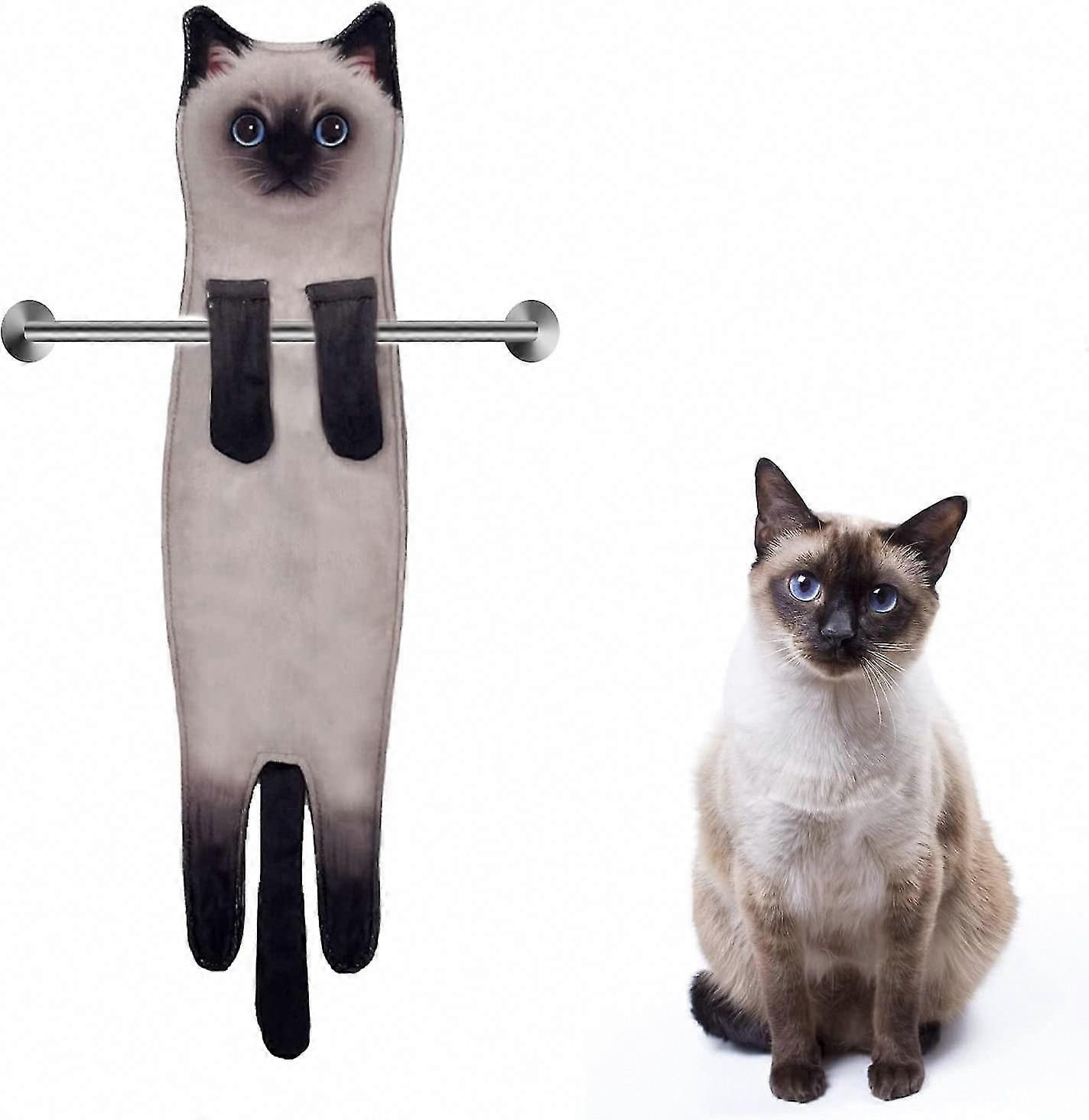 مناشف ماصة على شكل قطة - مناشف يد القطط السيامية اللطيفة للمطبخ والحمام