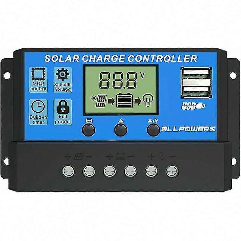 20A Solar Charge Controller with USB Port & Display for 12V/24V Solar Panels