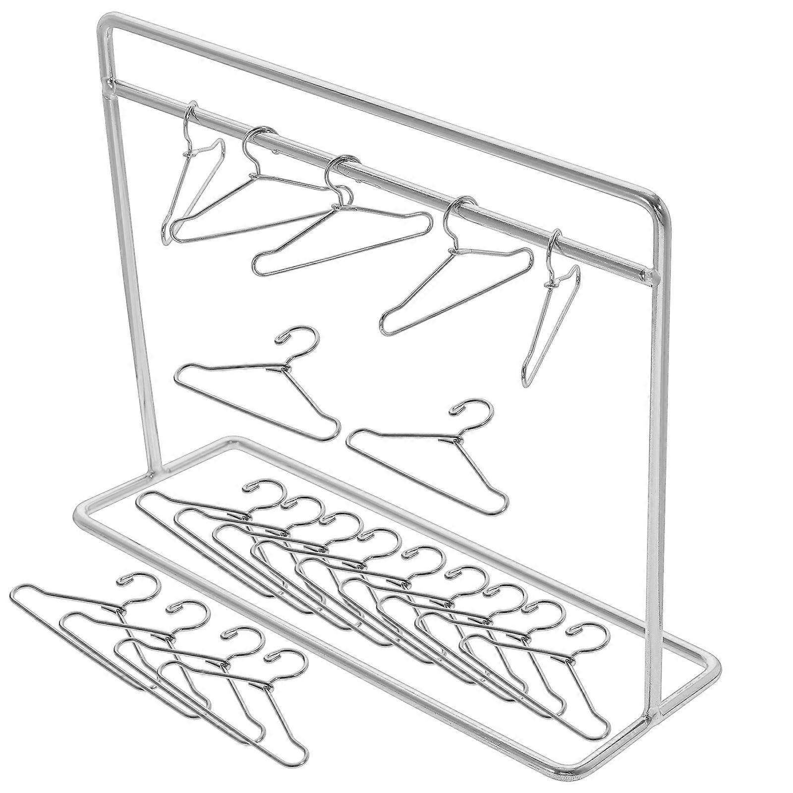 Mini Hangers Doll Apparel Hanger Rack for Hanging Clothes 1Set Silver