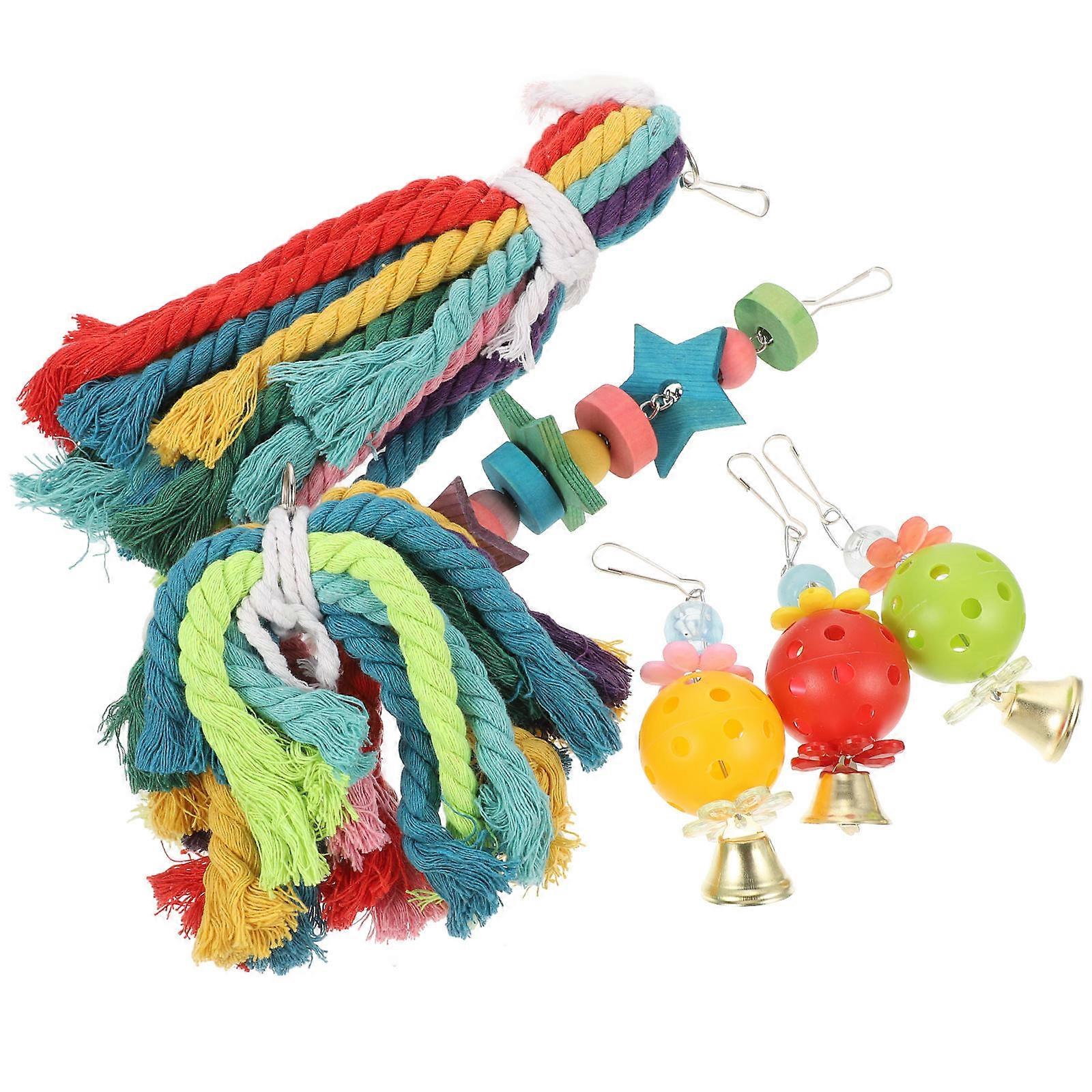 6pcs Colorful Foraging Toys for Parrots – Safe Cotton Rope Bird Chews for Macaws, Budgies & Parakeets – Cage Accessories with Easy Attach Hook