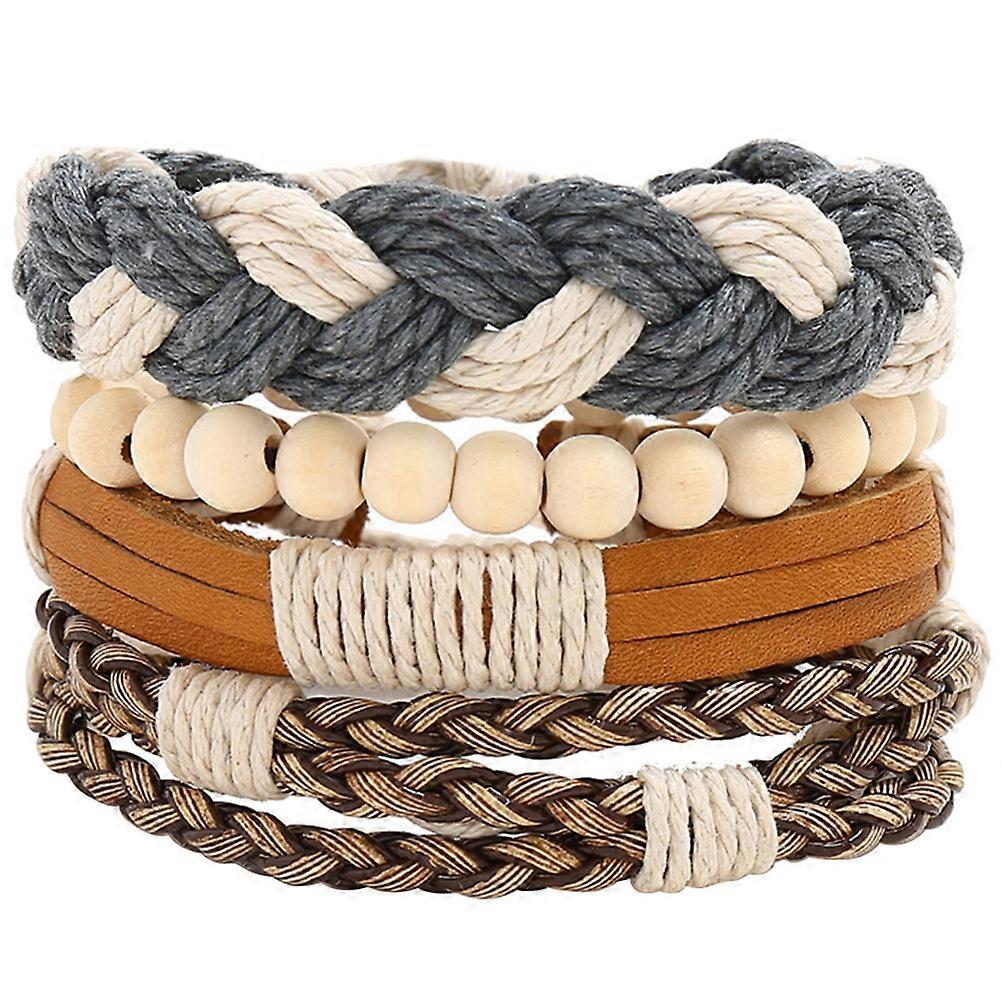 Adjustable Braided Bracelet Set Assorted Color Round Shape Summer Travel Party Accessory 4Set