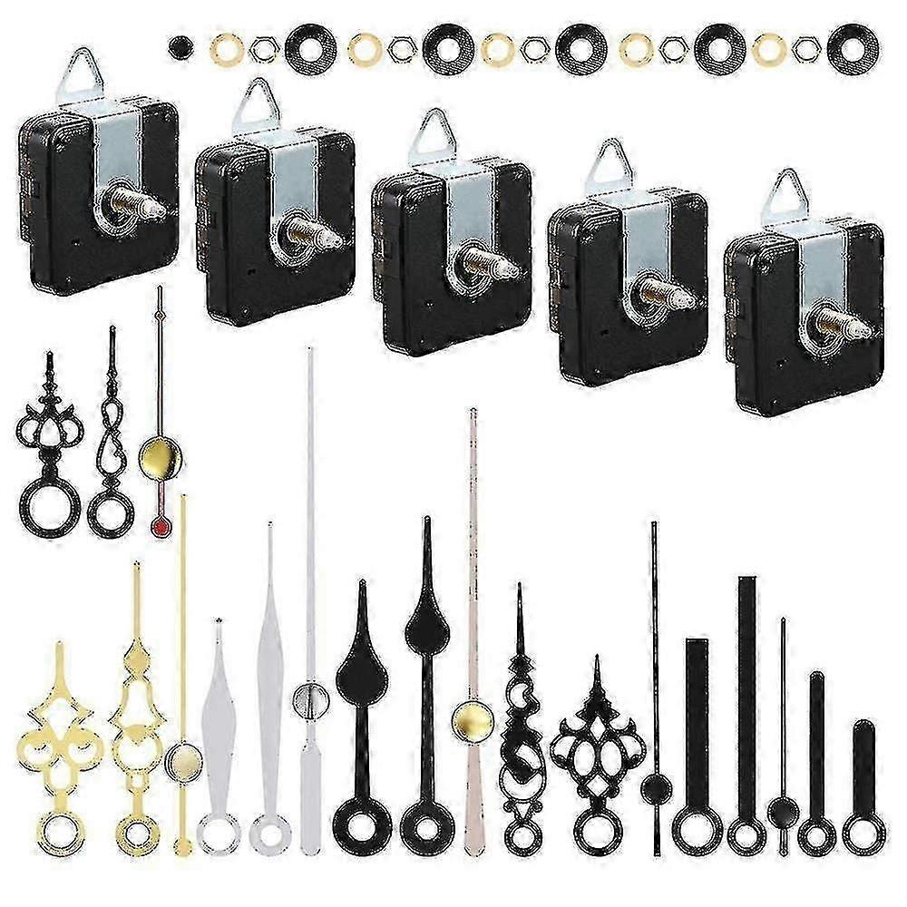 5 Pcs Clock Movement Mechanism Parts Silence Quartz Diy Wall Clock With 7 Different Pairs Clock Hands Replacement Kit