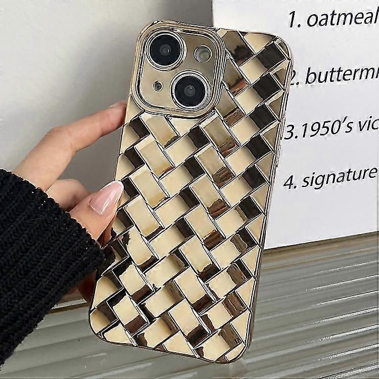 For iPhone 12 Retro Weave Texture Electroplating Phone Case