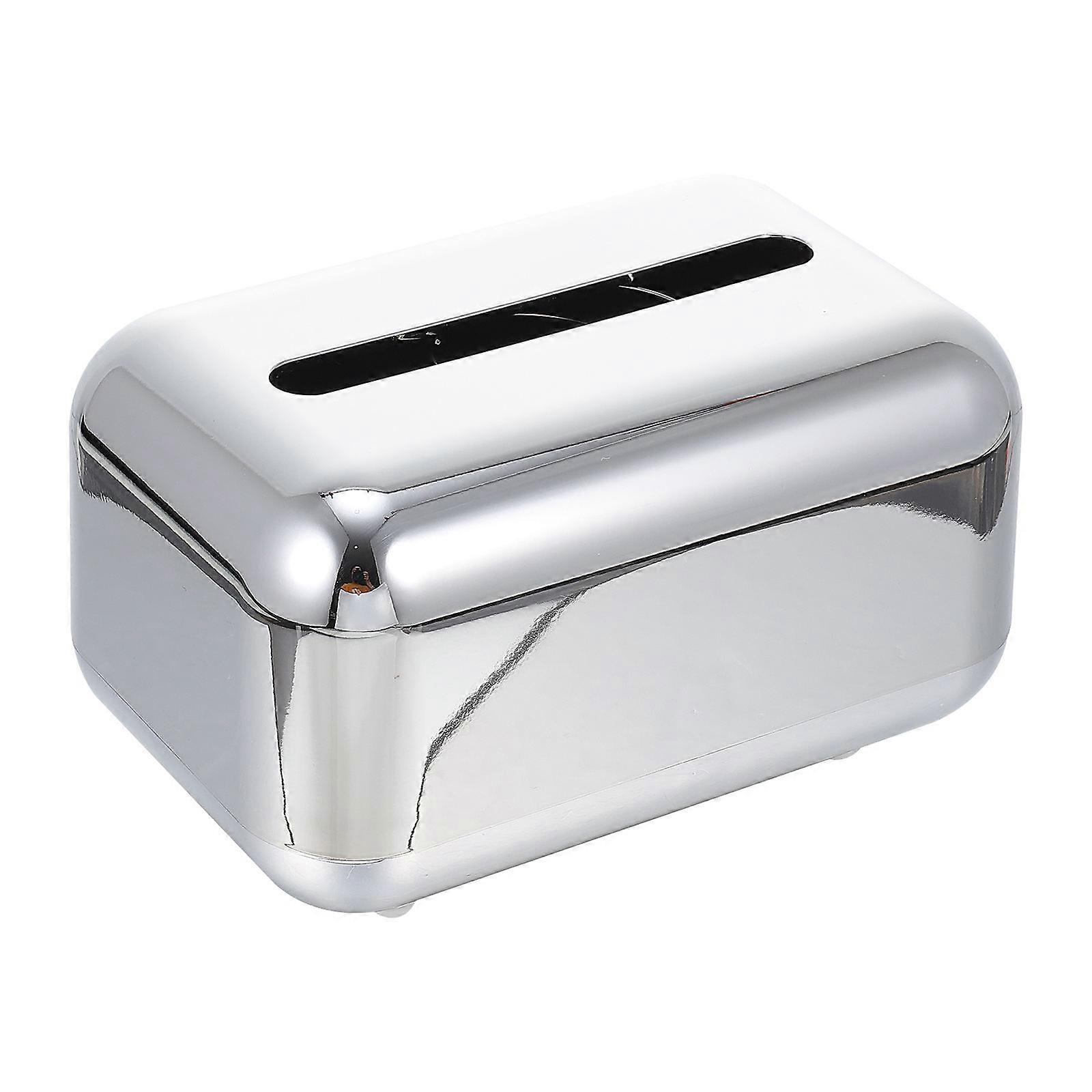 Tissue Container with Spring Design for Home in Silver ABS Material 4 Points Supports Practical and