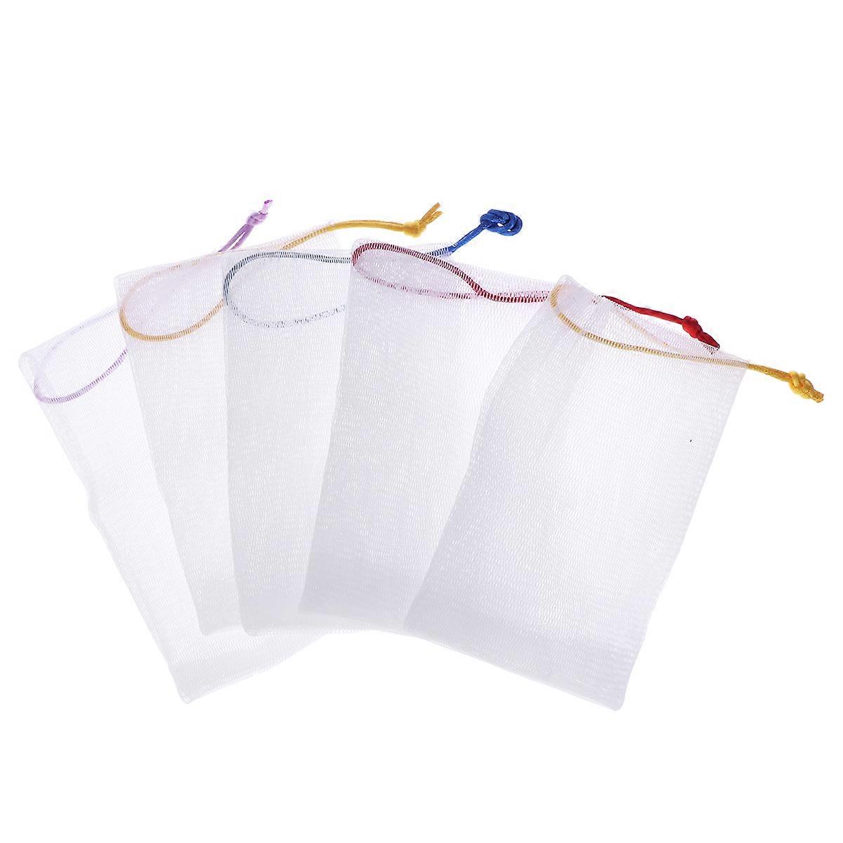 Exfoliating Soap Pouch 5Pcs Double-Deck Bathroom Use Foaming Net In White For Cleaning