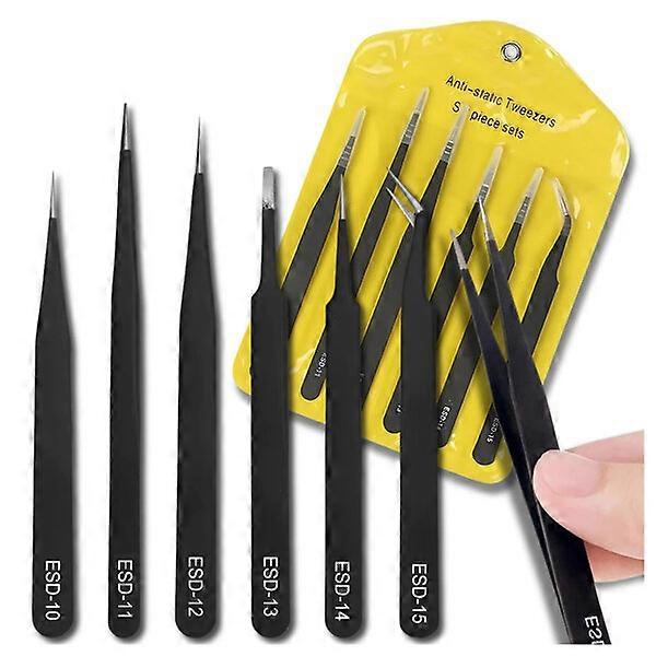 Precision tweezers set, 6 pieces, anti-static protection for electronic components