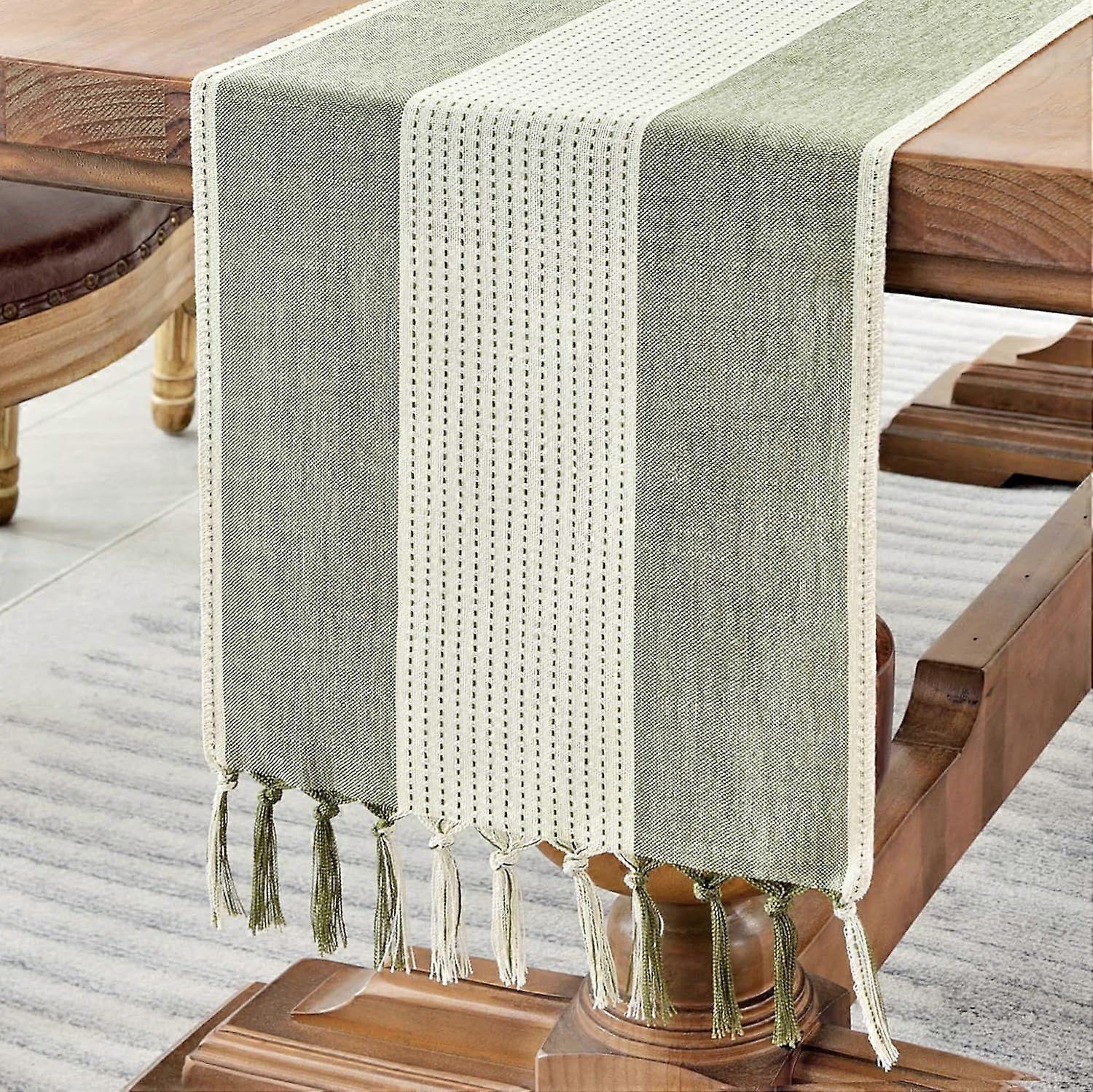 Linen Table Runner, Farmhouse Lace Table Runner 60" Long, Suitable for Table