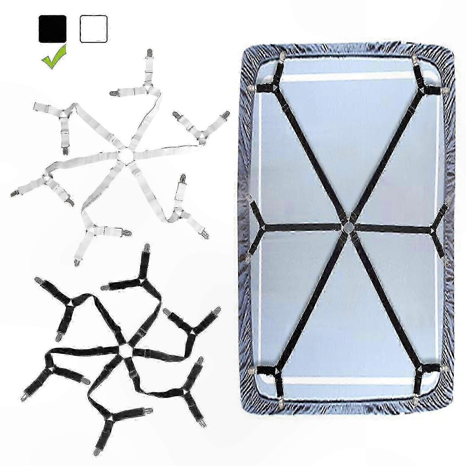 Heavy Duty Triangle Bed Sheet Clips, 6 Sides Adjustable Elastic Straps for Secure Grip and Fastening, Crisscross Design Holder for Sheets