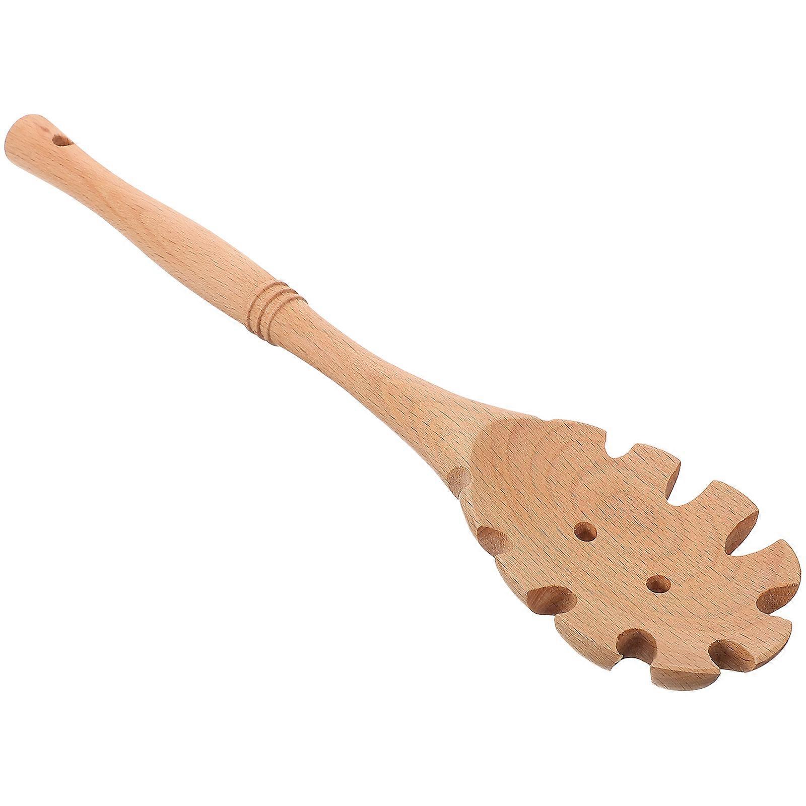 Wooden Spaghetti Server Spoon for Kitchen Use Khaki Colored Multi Purpose Noodle Filter with