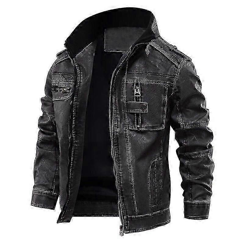 Vintervarm jacka för män läder moto coat EU-storlek