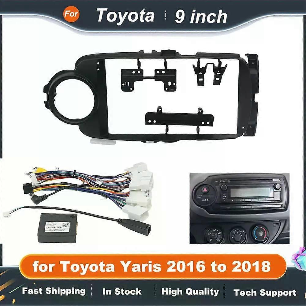 Wiring Harness Adapter CAN Bus Decoder Dashboard Panel Frame for Toyota Yaris 2016 to 2018, for 2 DIN 9" 16 Pin Android Radio