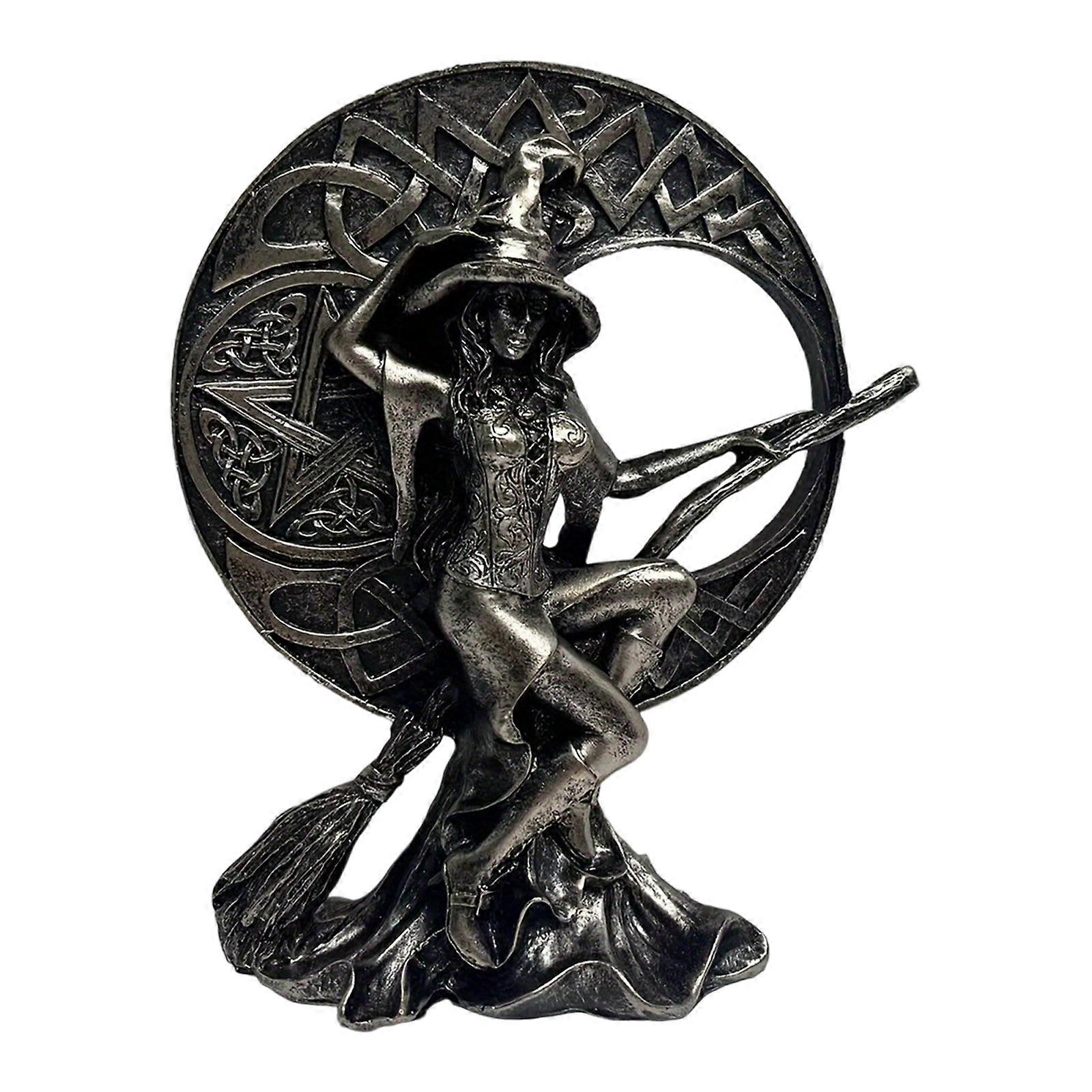 Gothic Styles Resins Witch Sculpture 3D Printing Tabletop Bookshelves Accent Mystical Decors For Witchcraft Enthusiasts  S Silver