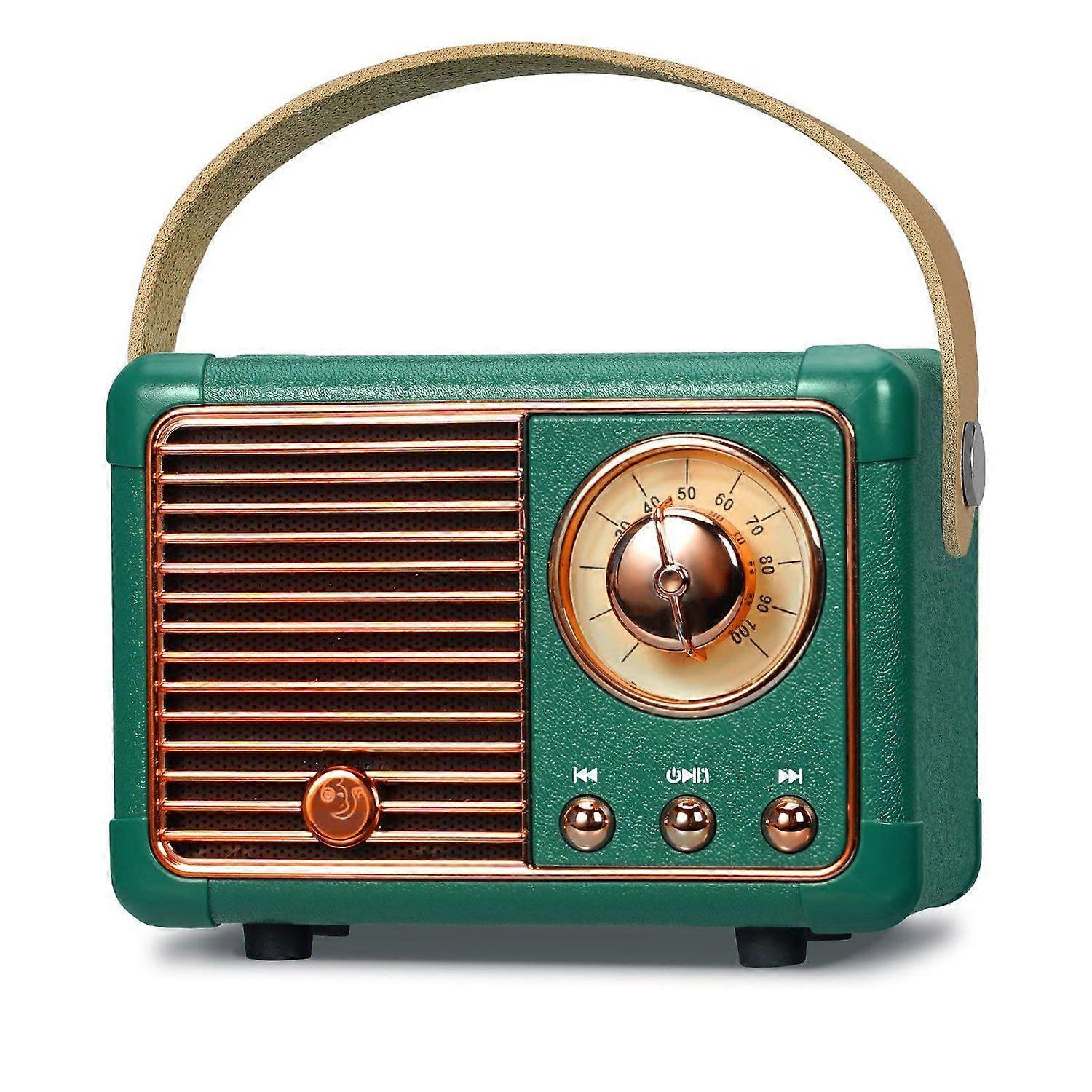 Mini Bluetooth Speaker with FM Radio, Retro Radio Bluetooth Speaker Rechargeable, Bluetooth 5.0/Superior Good Sound, Supports USB/TF/AUX/Hands-Free Ca