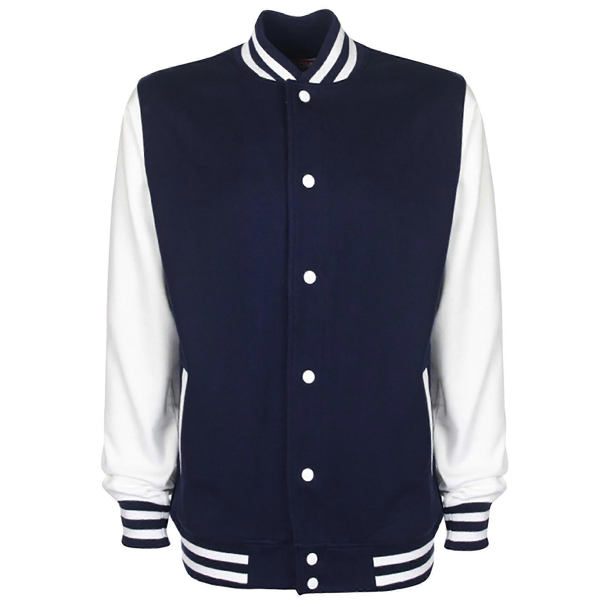 FDM Unisex Varsity / University Jacket (Contrast Sleeves) Navy/White M