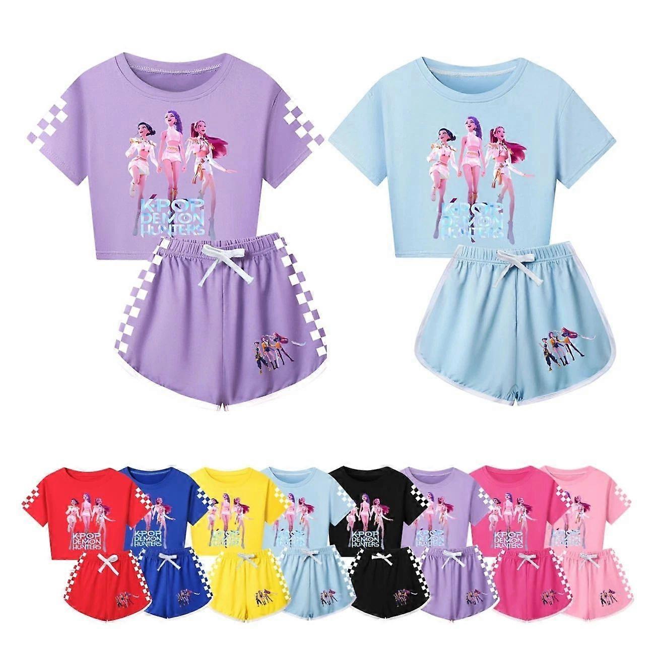 Lapset Tytöt KPop Demon Hunters Verryttelypuku Crop Top T-paita+Shortsit Setit C