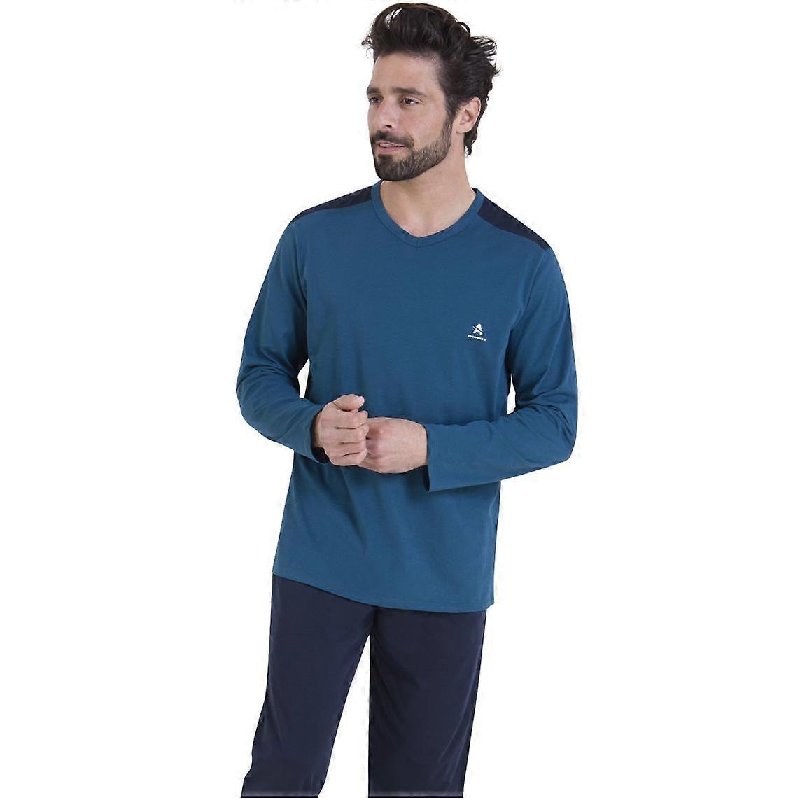 Pyjama Long Homme Eco Pack Construction Athena Bleu En Coton