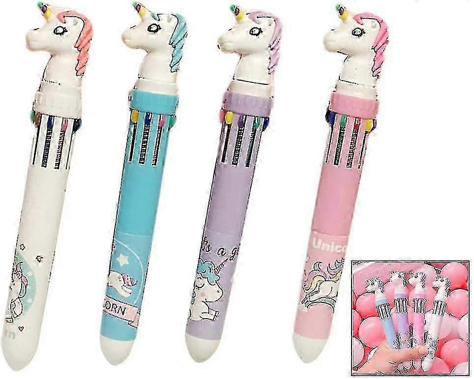 4 Pieces Color Pen, 10 Colors-in-1 Retractable Ballpoint Pen For Office School