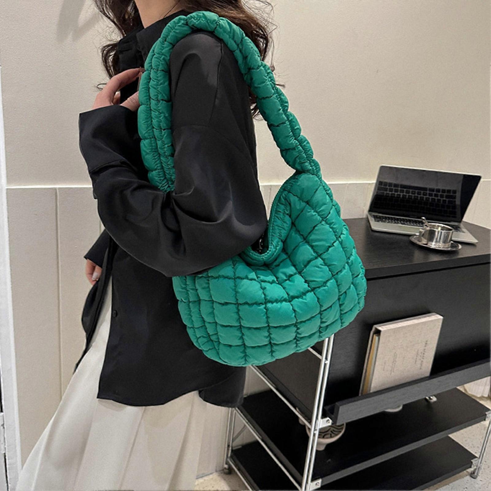 Women Armpit Bag Large Capacity Lightweight Cloud Puff Dark Green