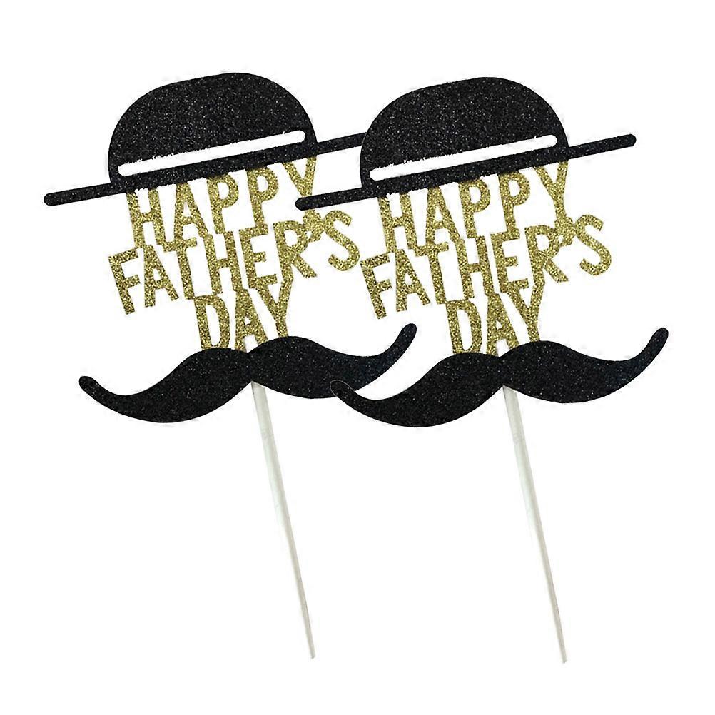 Party Cake Topper Father's Day Hat Beard Decoration with 3Pcs Picks