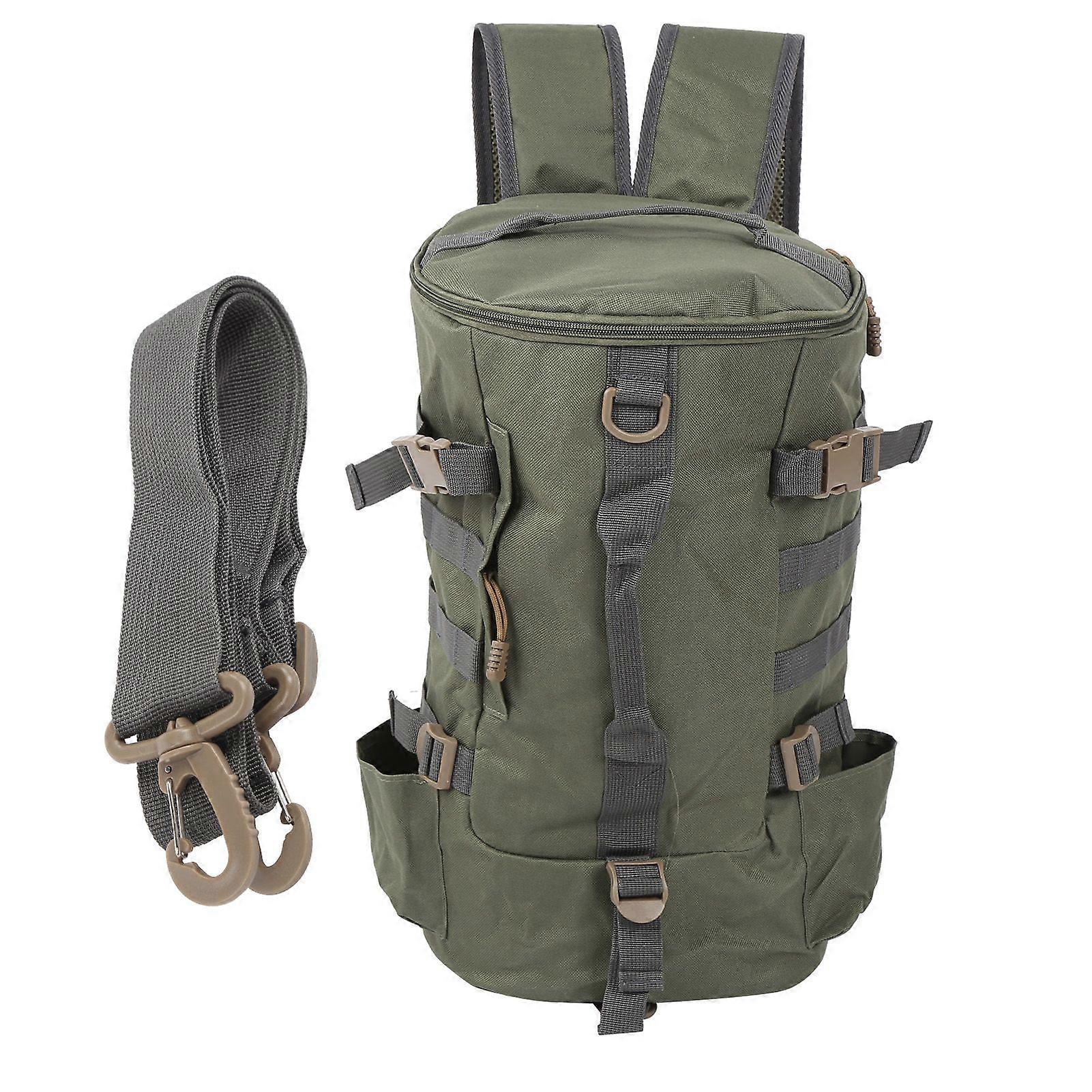 Large Capacity Fishing Pole Gear Storage Sling Shoulder Bag Cylindrical Rod Lure BackpackMilitary Green