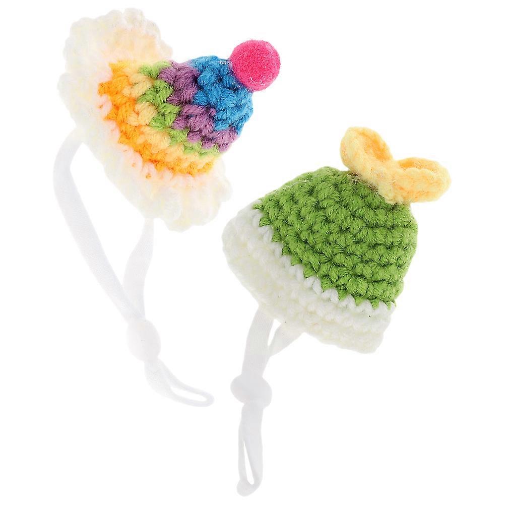 Small Pet Hat 2Pcs Adjustable Strap Mini Knitted Tiny Hat For Halloween Cosplay Parties Assorted Color Decorative