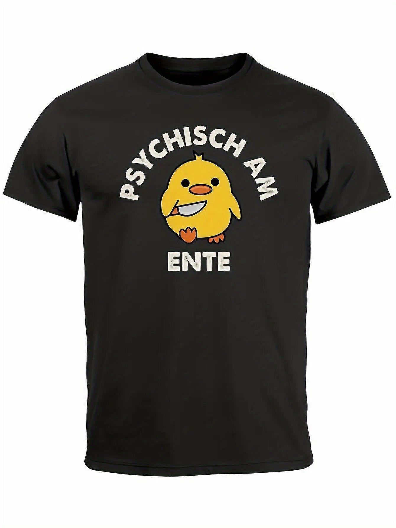 تي شيرت بطة نفسية مضحك للرجال - نص ألماني "PSYCHISCH AM EINTE" ، تي شيرت أسود مع رسم بطة صفراء ، قابل للغسل في الغسالة من SZCBM219