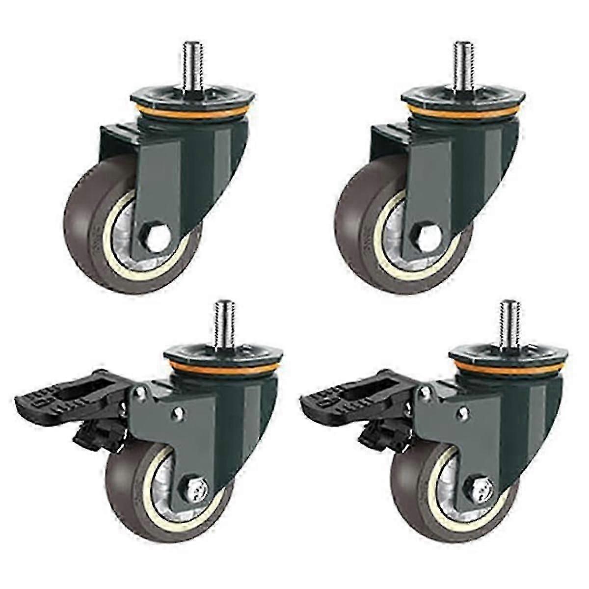 Caster Wheels,4 PCS M16 Thread Heavy Duty Wheels with Brake Universal 360 Swivel Nature Trolley Re