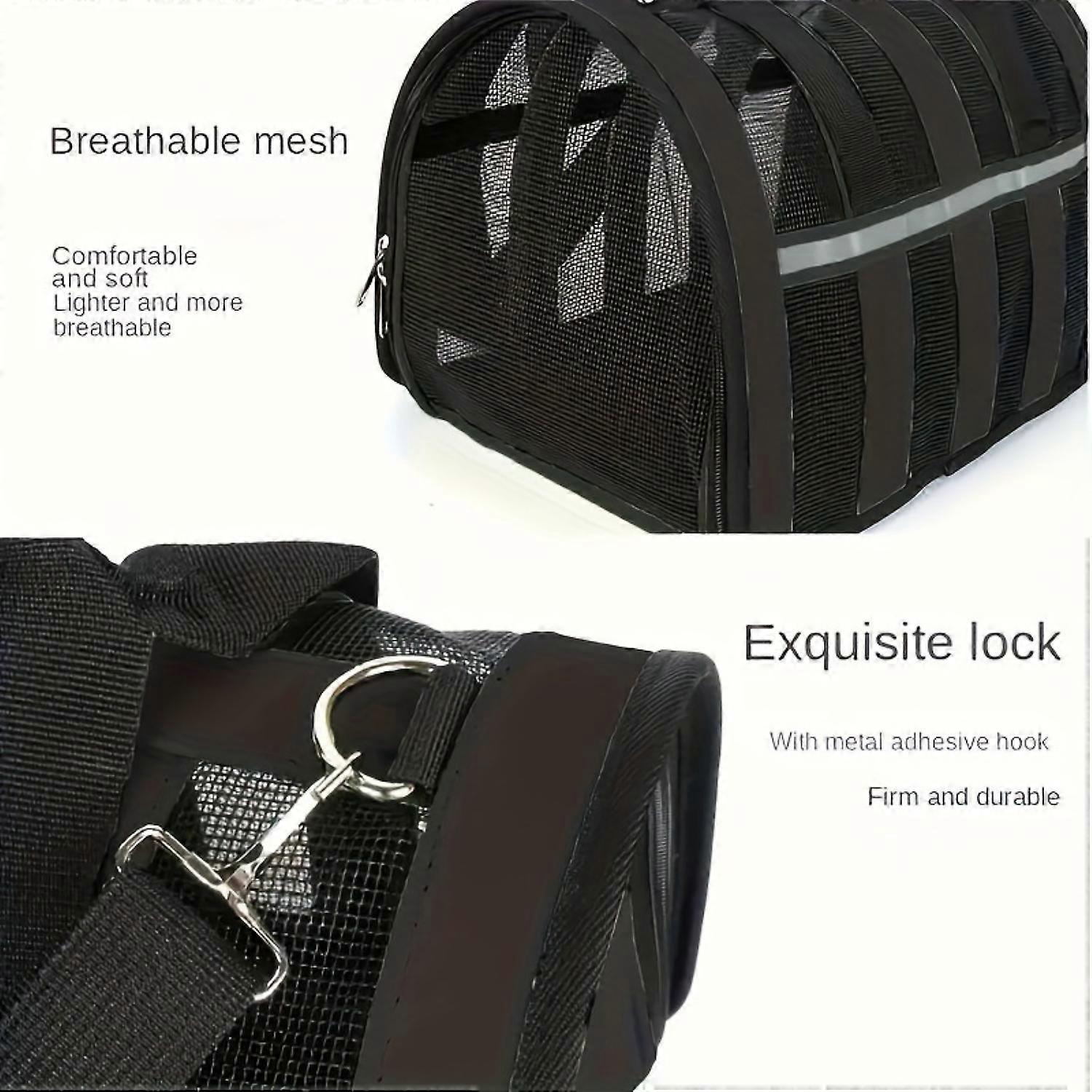 Breathable Durable Pet Travel Carrier Bag with Mesh Panels, Portable Folding Cat Carrier with Lock & Shoulder Strap for Comfort & Convenience
