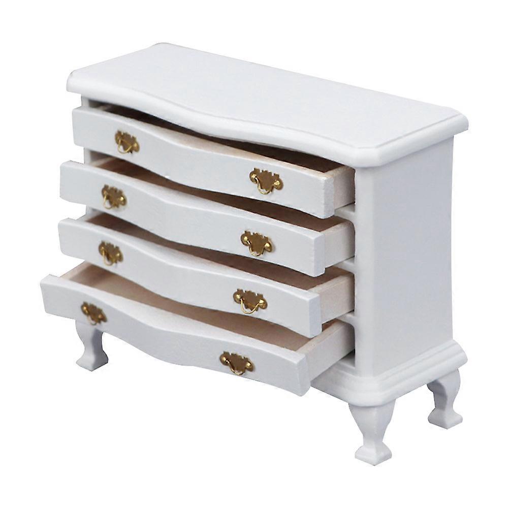Mini House Cabinet Multi-Drawer Chest for Decor 2Pcs White Wood