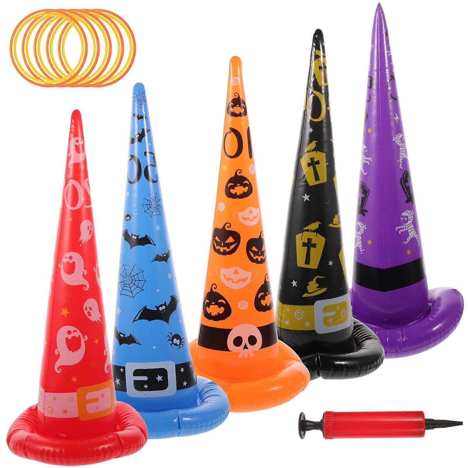 Assorted Color Inflatable Witch Hat Ring Toss Game for Kids 5Pcs Set