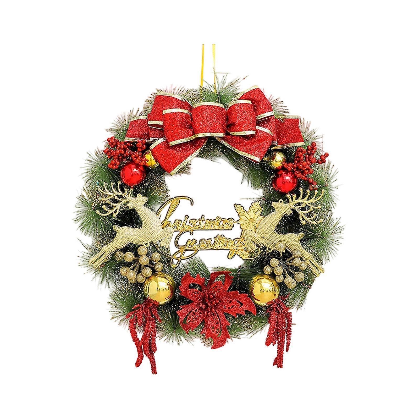 Christmas Wreath Merry Christmas Front Door Ornament Wall Artificial Pine Garland for Party DGreenr  White