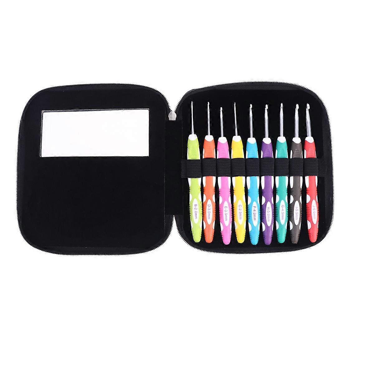 TPR Two-tone Plastic Handle Aluminum Crochet Hooks Knitting Tools 9Pcs Ergonomic Handle for Handmade Crafts Black