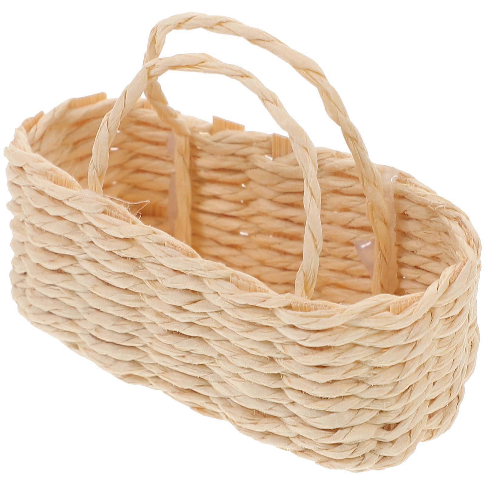 Mini Rattan Basket Model Mini House Basket for Decor 5Pcs Beige Simulation