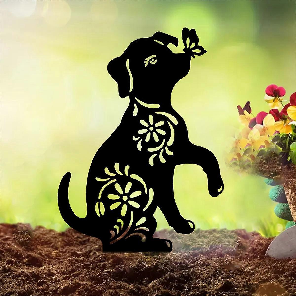 1PC Decorative Dog Metal Garden Stake Ornament Sculpture for Lawn Yard