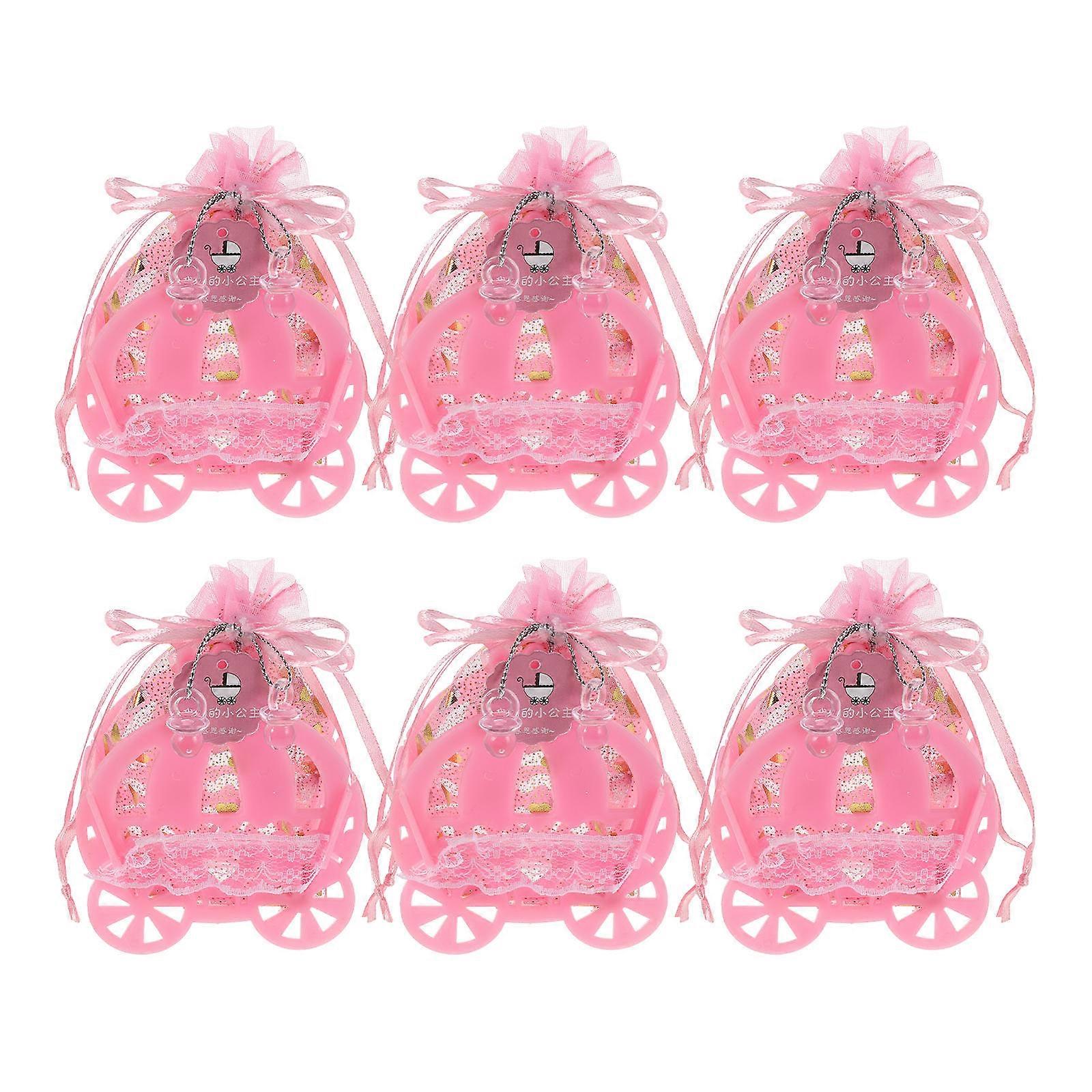 Pink Wedding Candy Box Pumpkin Carriage for Decoration 6Pcs Drawstring