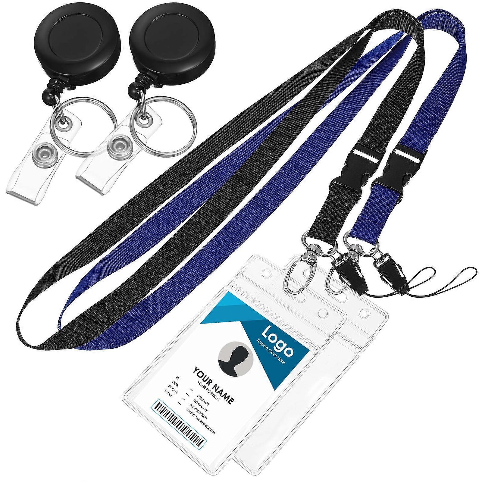 Gonyden 2 Sets of Badge Holder Transparent ID Card Holder Sleeve with Lanyard and Buckle for Worker Student Employee