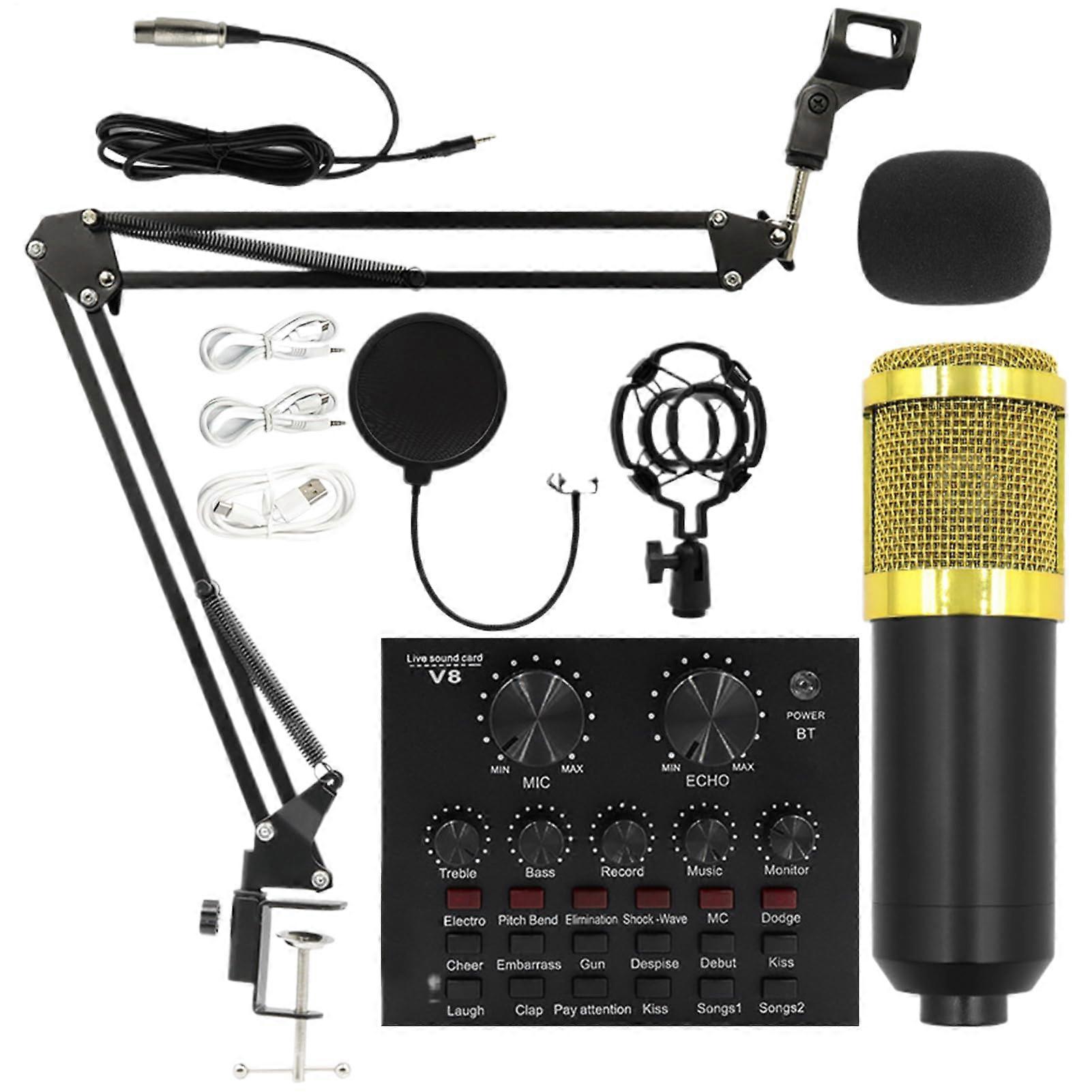 Streaming Equipment Bundle Portable Studio Gear USB Microphone Pack Lighting Tripod Multifunction Audio Interface Gold