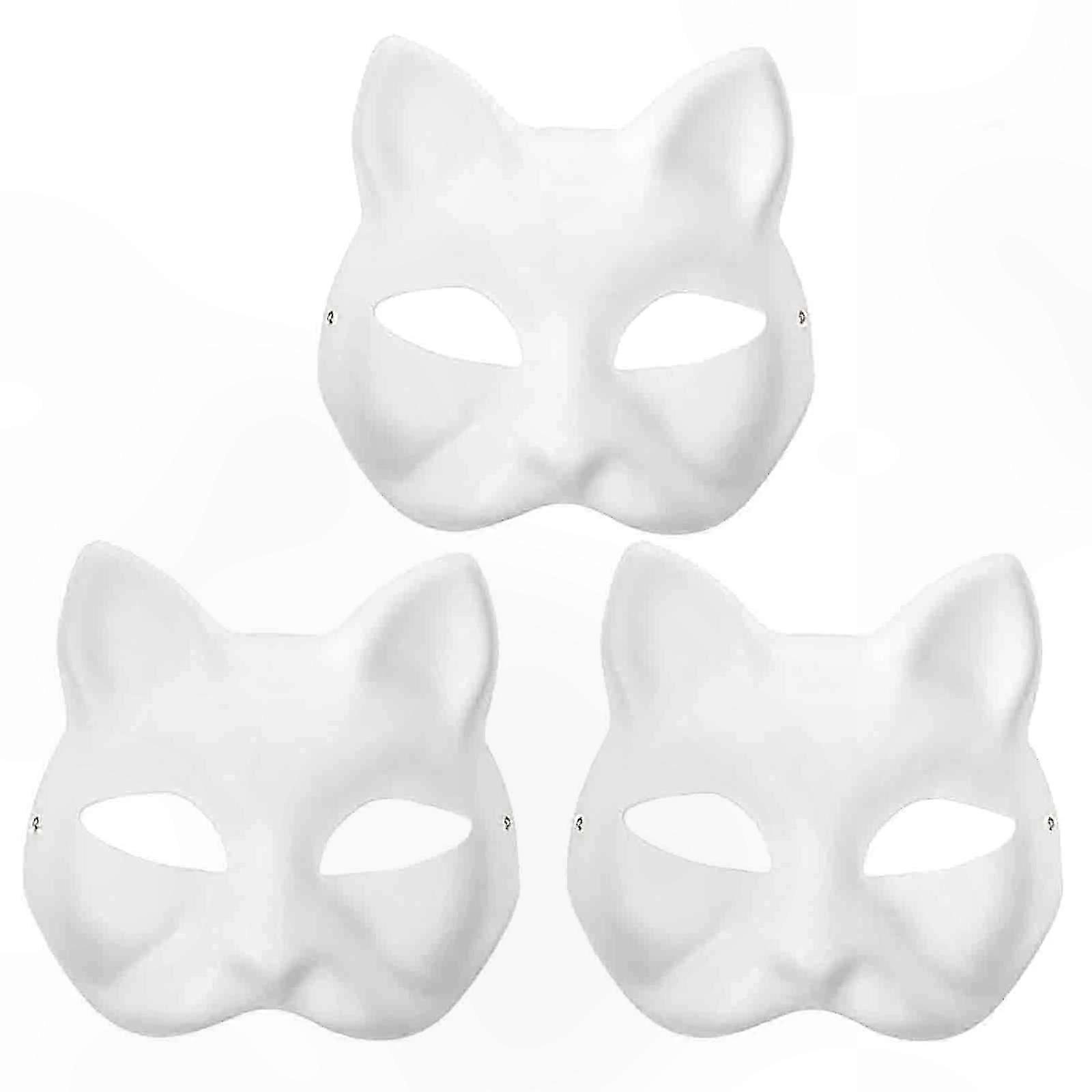 White Cat Mask Set, 3PCS DIY Animal Masks for Halloween, Cosplay, and Costume Parties, Blank Therian Mask for Customization