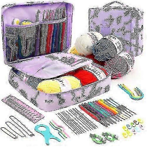 59 Pack Ergonomic Crochet Hook Set 5 Rolls Yarn Knitting Needles Kit For Starters