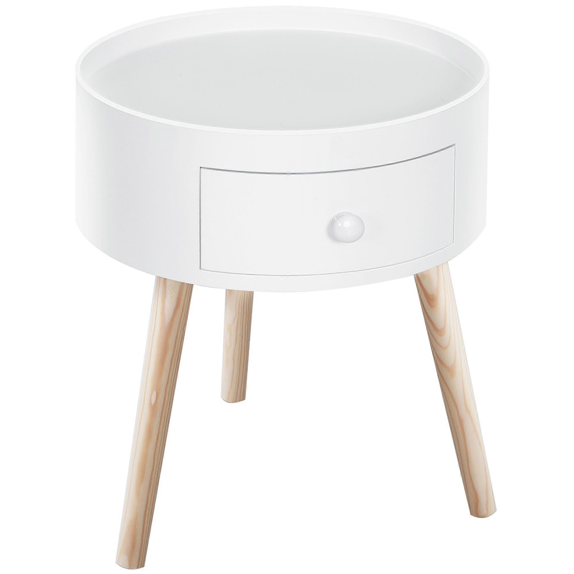 White Round End Table Drawer 38x38x45cm Sturdy Coffee Table