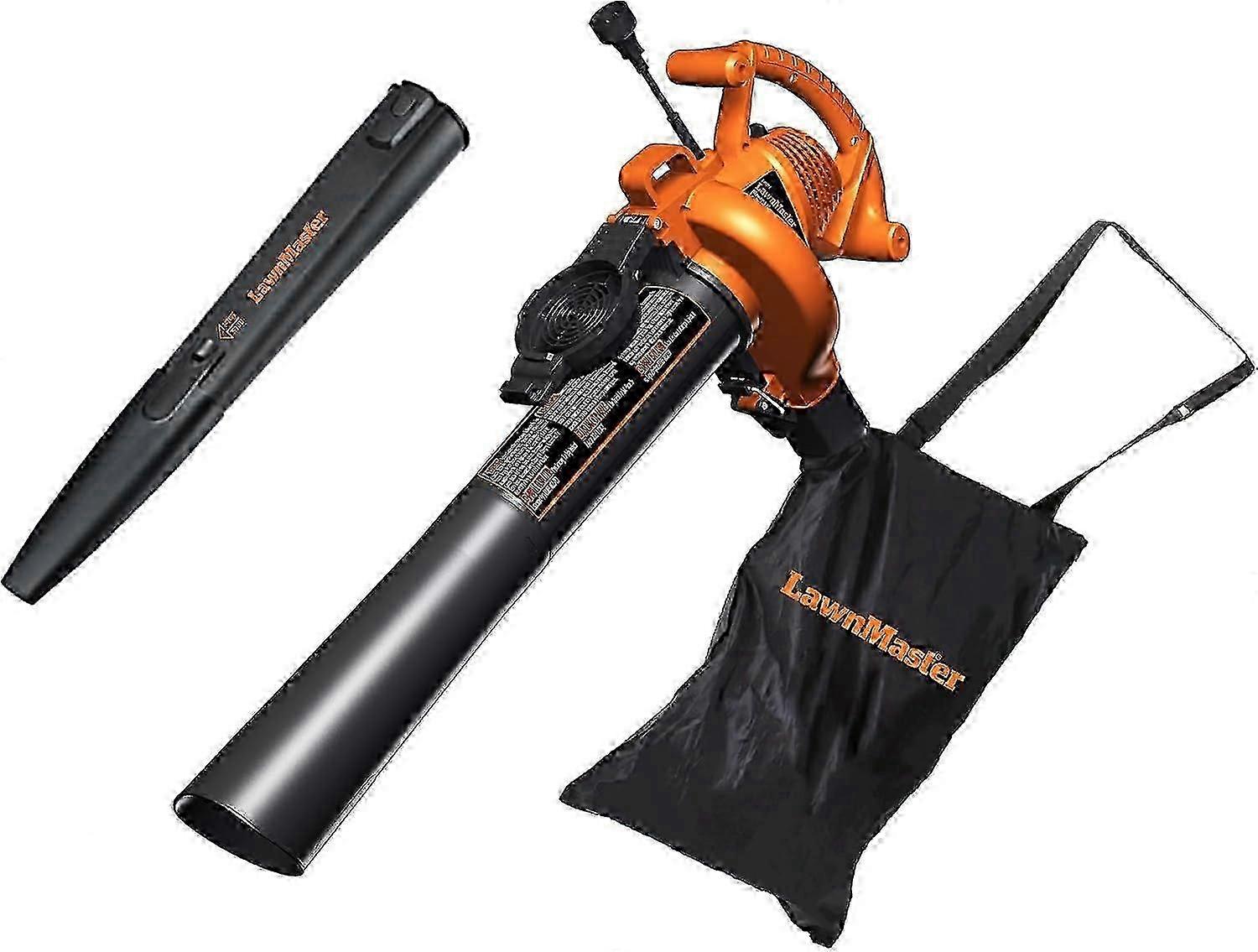 LawnMaster BV1210 sähköinen lehtipuhallin, imu- ja multausleikkuri, 12 ampeeria, 2 nopeutta, 240 mph, 380 CFM, metallisiipipyörä