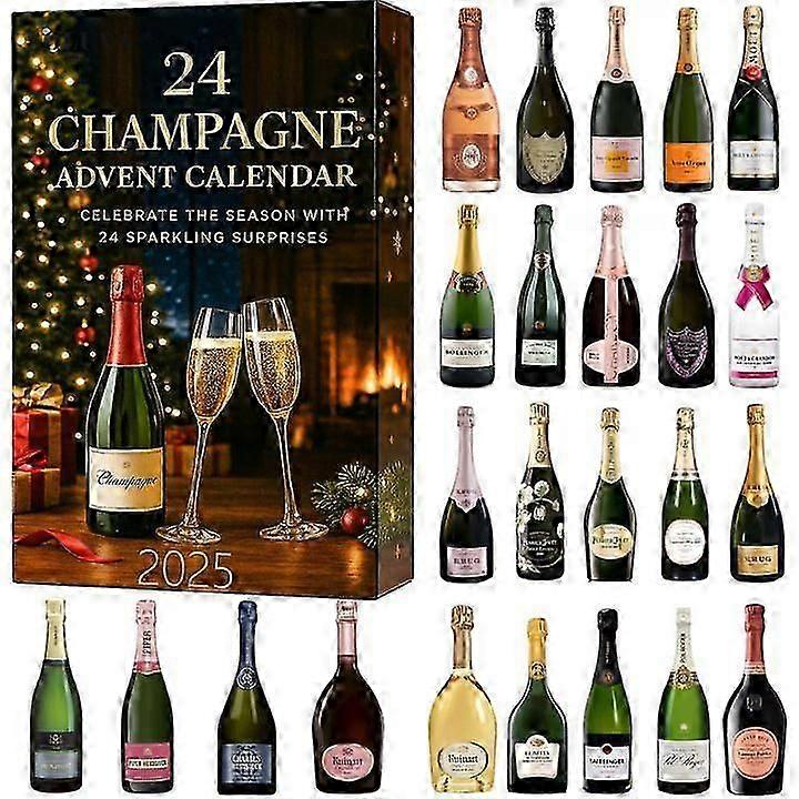 Velegnet til Champagne Adventskalender, 24 dages Champagne Jul Nedtællingskalender 2025, Hver dør åbner en overraskelse, Champagne 24 dages Nedtælling
