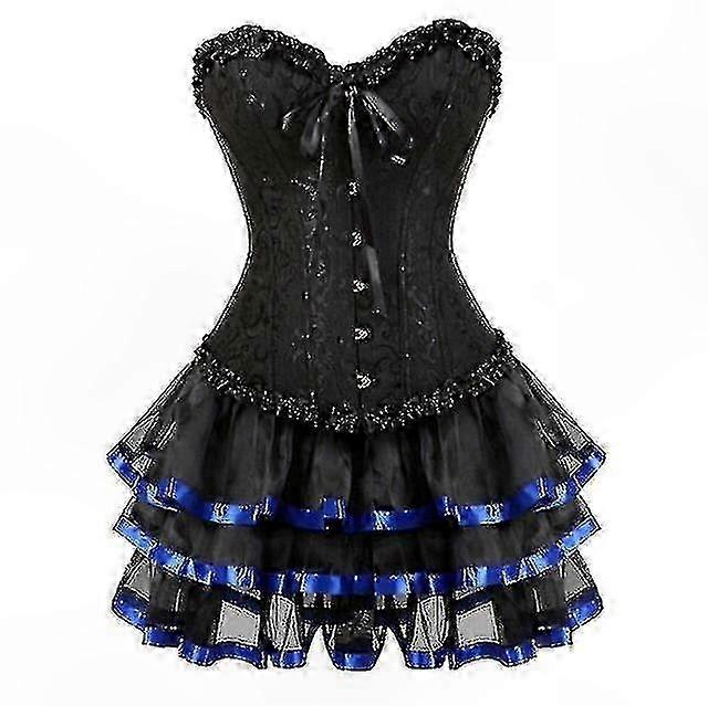Plus Size Women's Corset Dress with Tutu Skirt Burlesque Costume High Quality Overbust Set Mini Corselet Outfit
