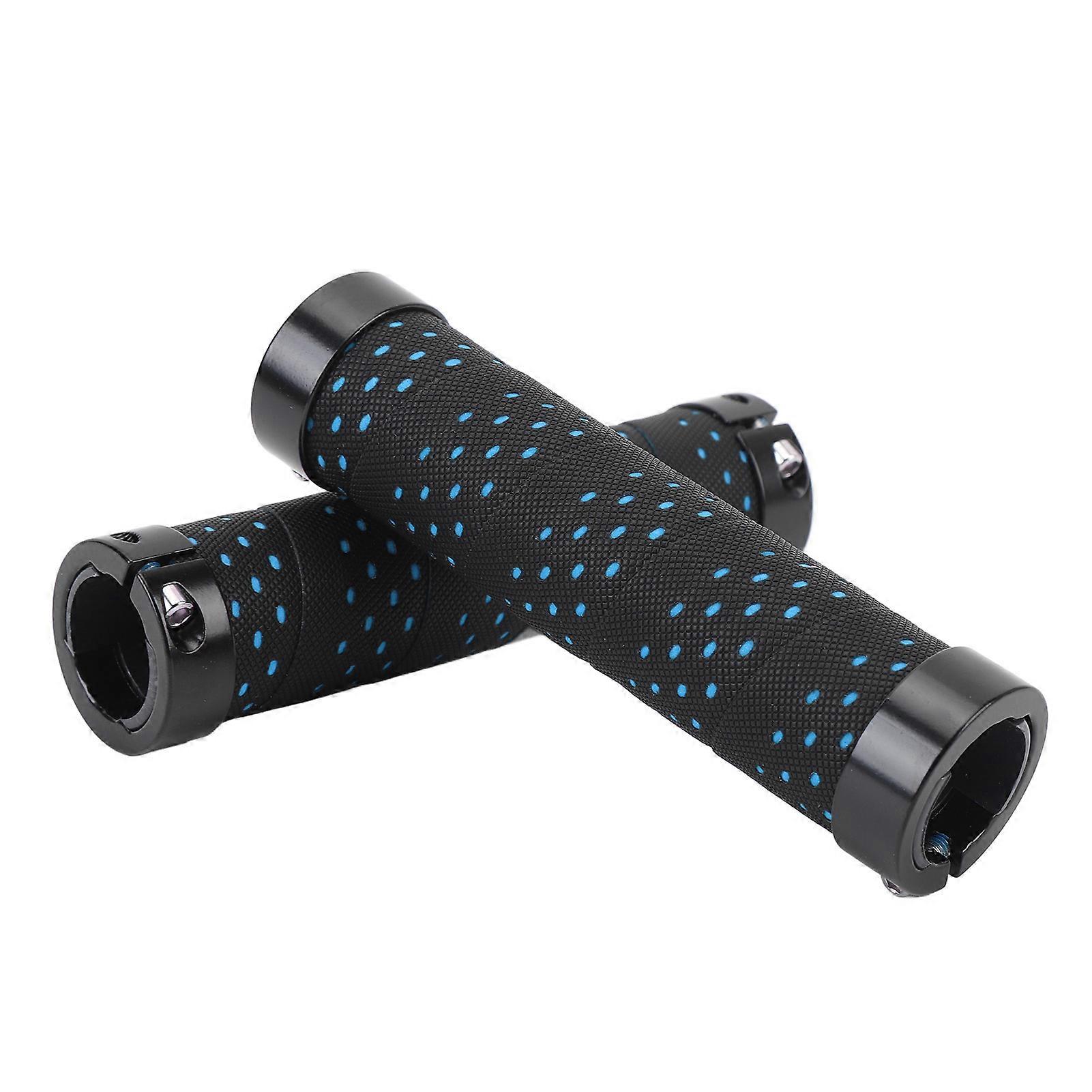 2 Set Cycle Handlebar Grip Set Anti Slip Dual Locking PU Comfortable Cycle Handle Grip Set 22.2mm Black with Blue Base 