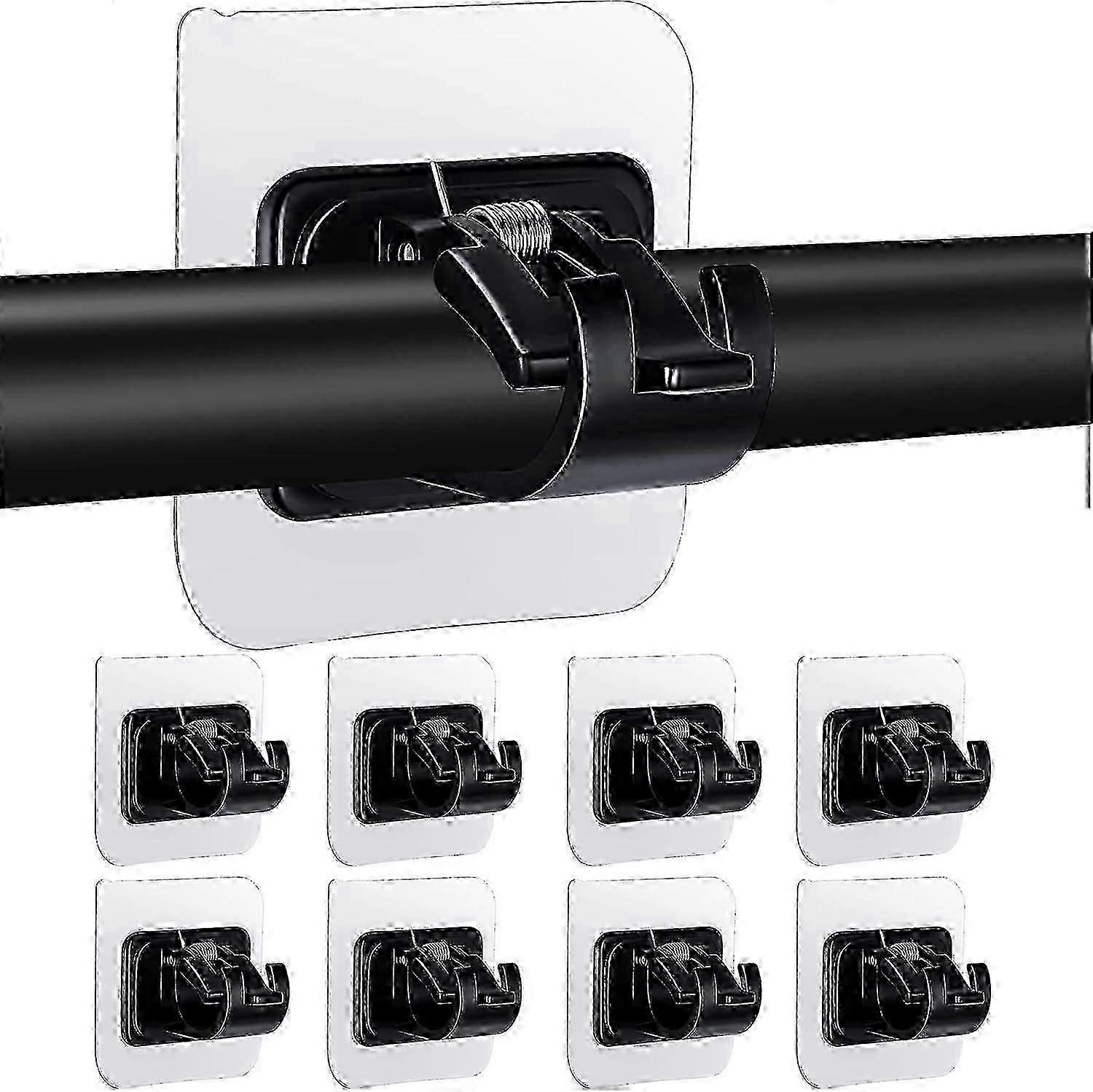 Transparent Black Self-Adhesive No-Drill Curtain Rod Brackets - 8-Pack