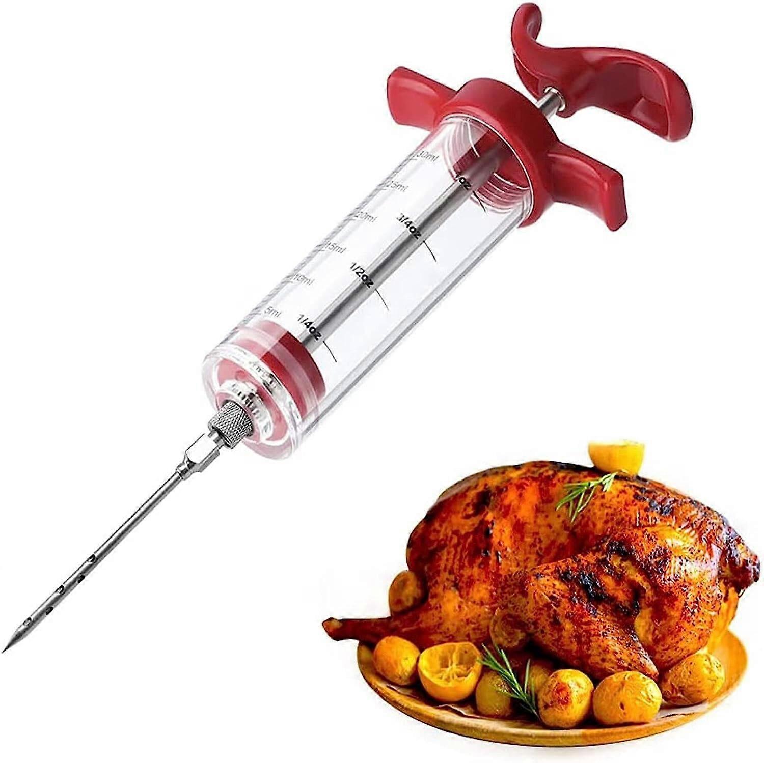 Meat Injector Syringe with 3 Needles, 1oz Capacity, Brush, Compatible with BBQ Grill & Smoker – Easy to Use & Clean