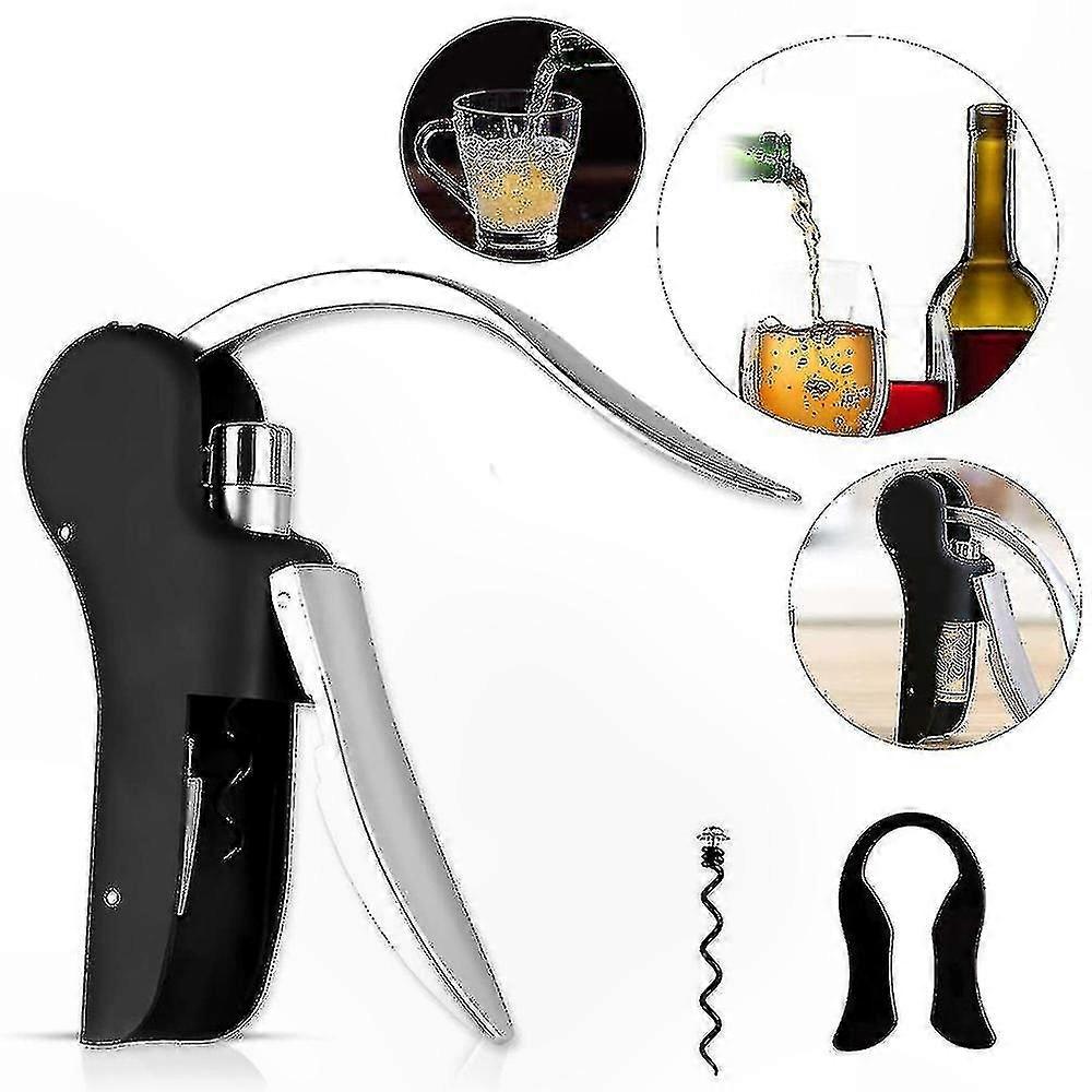 Compact Aluminum Wine Opener with Foil Cutter, Stopper, and Extra Spiral for Bottles